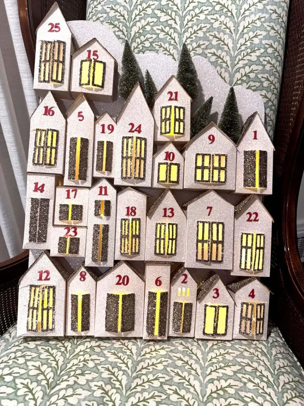 POTTERY BARN Advent Calendar Lit Glitter Houses Holiday Christmas 24